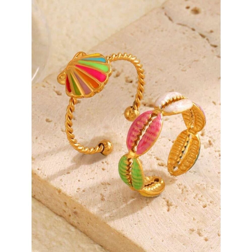 Enamel seashell ring set #2534